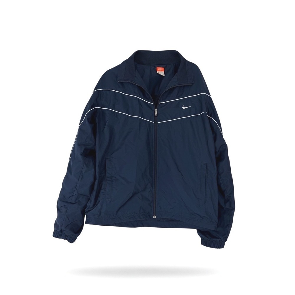 Nike Athletic Dept Men XL Navy Blue White Piping Full Zip Windbreaker Jacket Y2K